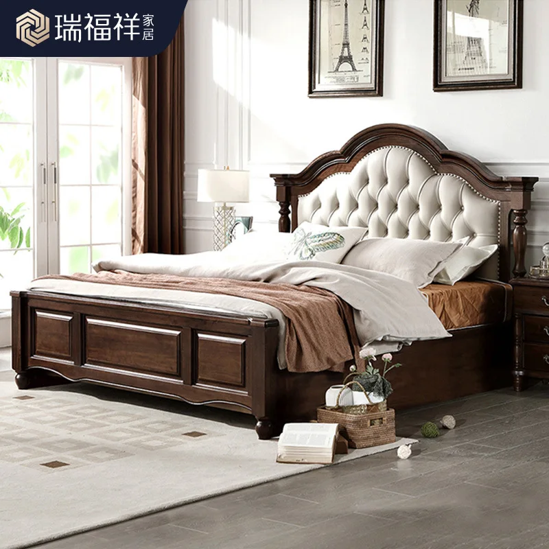 Ruifuxiang American solid wood leather 1.8 meters master bedroom queen bed princess bed retro double wedding bed B406
Ruifuxiang American solid wood leather 1.8 meters master bedroom queen bed princess bed retro double wedding bed B406