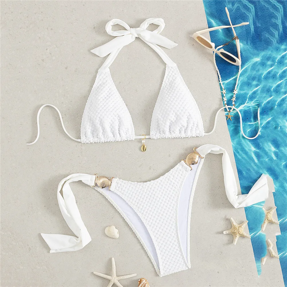 Solid White Halte Halter Bikinis Sets Metal Shell Swimwear Knotted Sexy Swimsuit Women 2026 Beachwear Bathing Suit Bikini Mujer
Solid White Halte Halter Bikinis Sets Metal Shell Swimwear Knotted Sexy Swimsuit Women 2026 Beachwear Bathing Suit Bikini Mujer