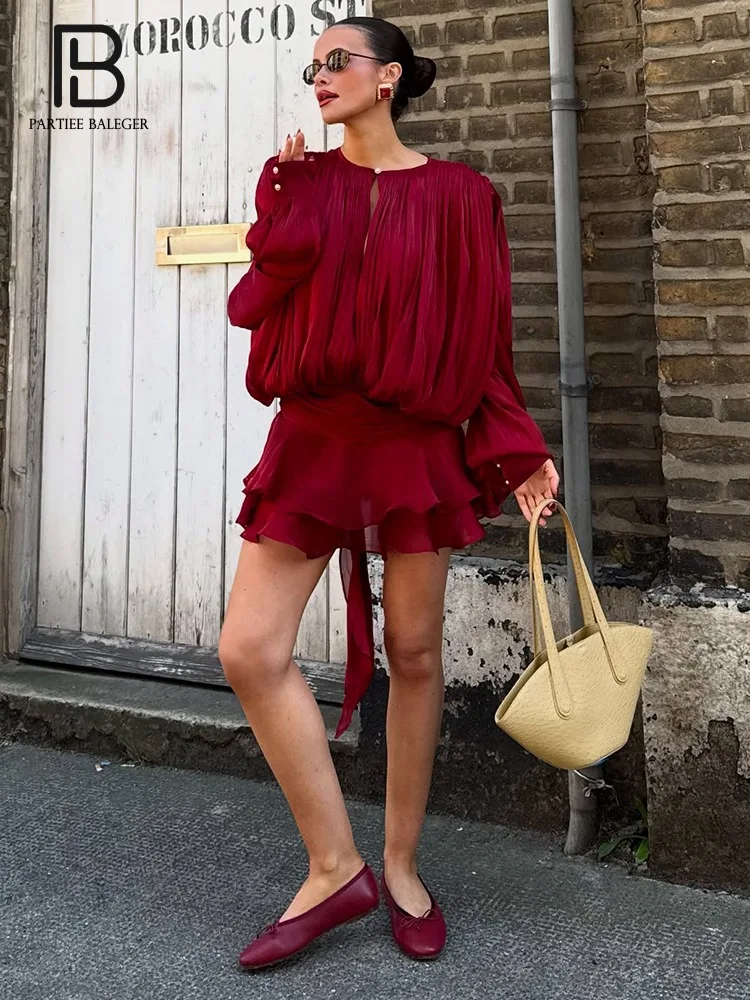 PB Burgundy Puff-Sleeve Pleated Mini Dress with Ruffles Hem&Lace Up Summer Casual Events Daytime Outings Female 2025 Dresses
PB Burgundy Puff-Sleeve Pleated Mini Dress with Ruffles Hem&Lace Up Summer Casual Events Daytime Outings Female 2025 Dresses