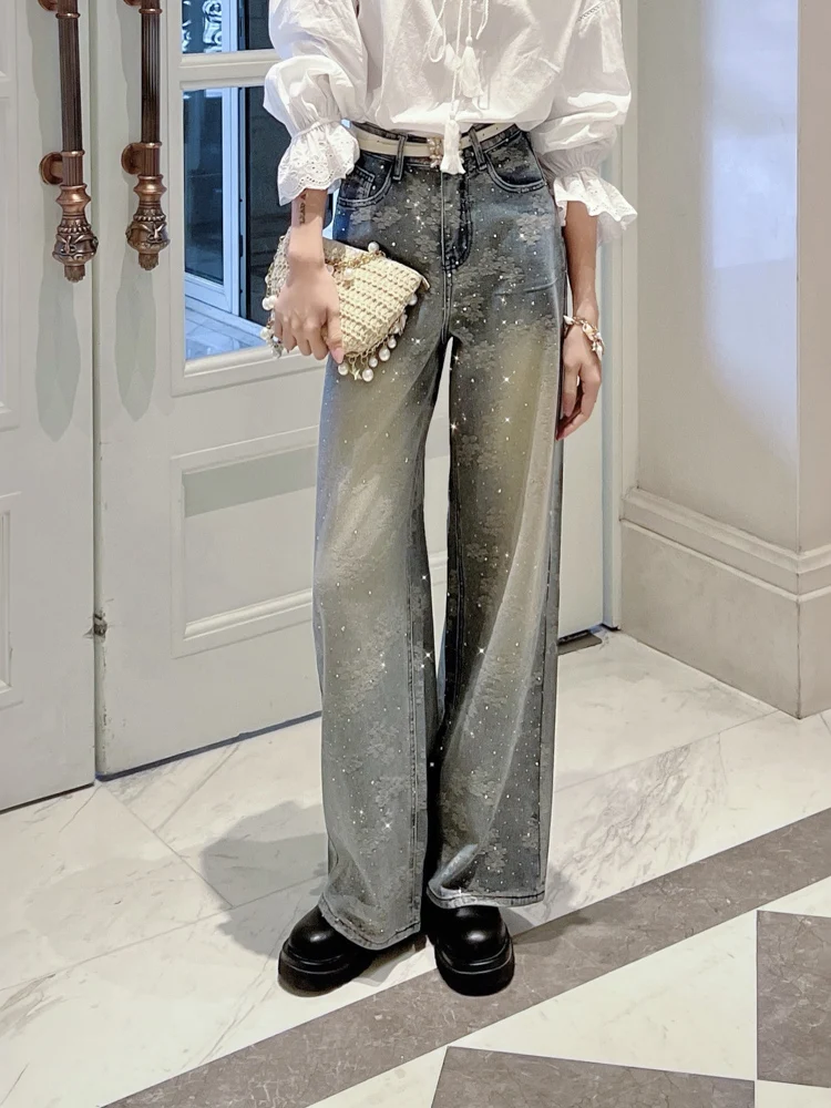 Women Washed Denim Wide Leg Jeans High Waist Rhinestone Jacquard Loose Straight Floor Pants DM3BLJ002
Women Washed Denim Wide Leg Jeans High Waist Rhinestone Jacquard Loose Straight Floor Pants DM3BLJ002