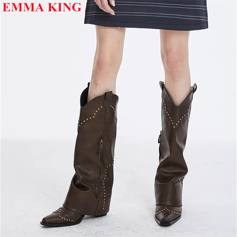 Retro Rivet Cowboy Cowgirl Boots For Women Chunky High Heel Western Female Mid Calf Boots Slip On Pointed Toe Casual Shoes 2023
Retro Rivet Cowboy Cowgirl Boots For Women Chunky High Heel Western Female Mid Calf Boots Slip On Pointed Toe Casual Shoes 2023