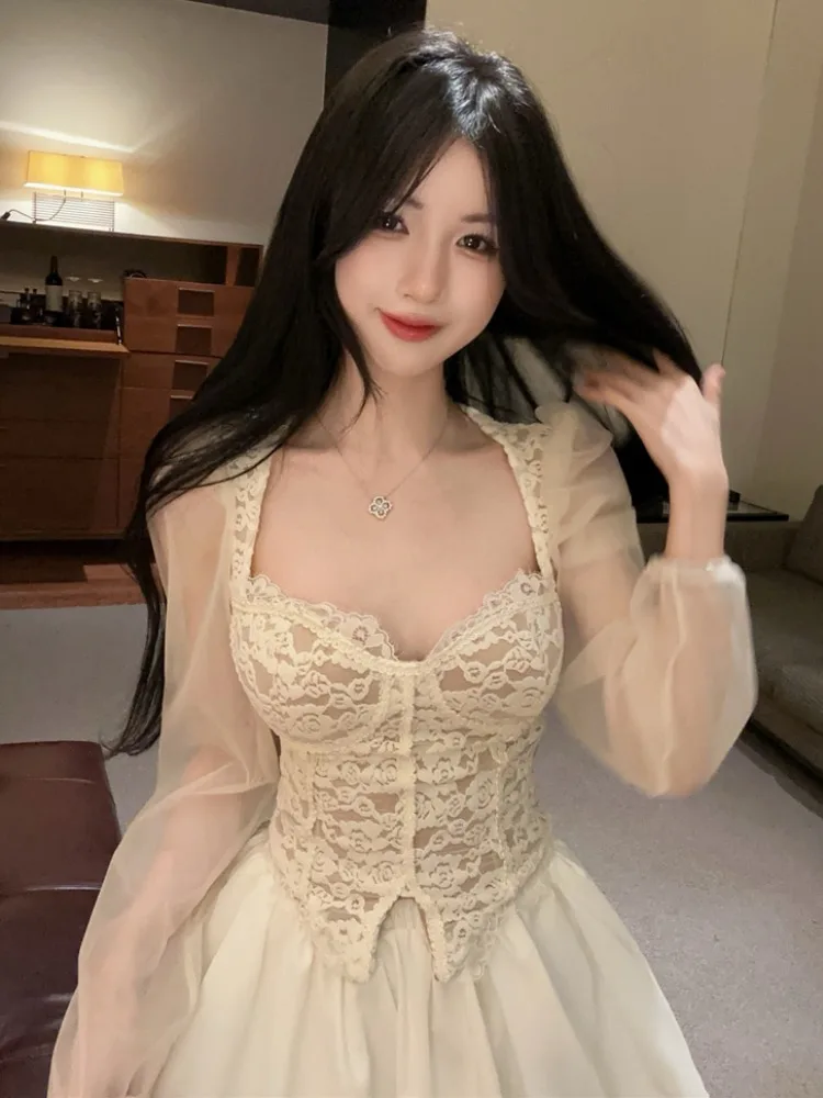 Pure Desire Style Long Sleeve Lace Top Hollow out Back Slimming Bubble Hem Skirt Set Korean Version Commute Fashion plus Size
Pure Desire Style Long Sleeve Lace Top Hollow out Back Slimming Bubble Hem Skirt Set Korean Version Commute Fashion plus Size