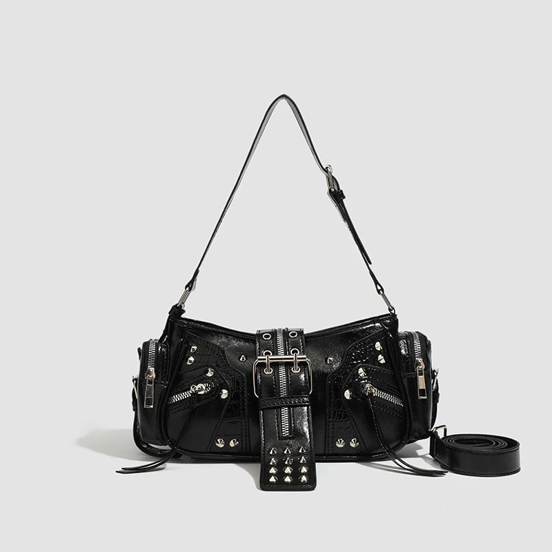 Female retro luxury punk rivet motorcycle PU leather one-shoulder armpit bag designer fashion spicy girl Y2K off-road handbag
Female retro luxury punk rivet motorcycle PU leather one-shoulder armpit bag designer fashion spicy girl Y2K off-road handbag