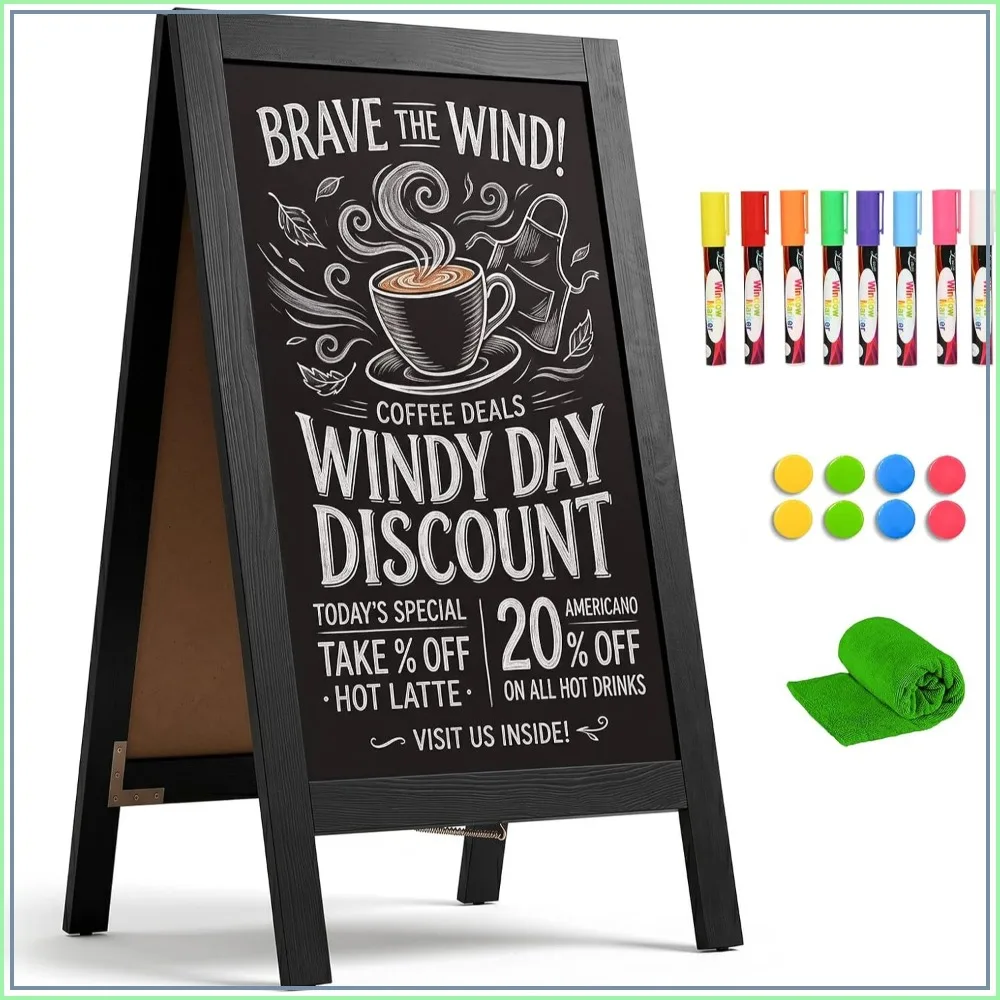 Double-Sided A-Frame Chalkboard 40x20 inch, Solid Pine Wood, Freestanding for Restaurants, Cafes, Weddings
Double-Sided A-Frame Chalkboard 40x20 inch, Solid Pine Wood, Freestanding for Restaurants, Cafes, Weddings