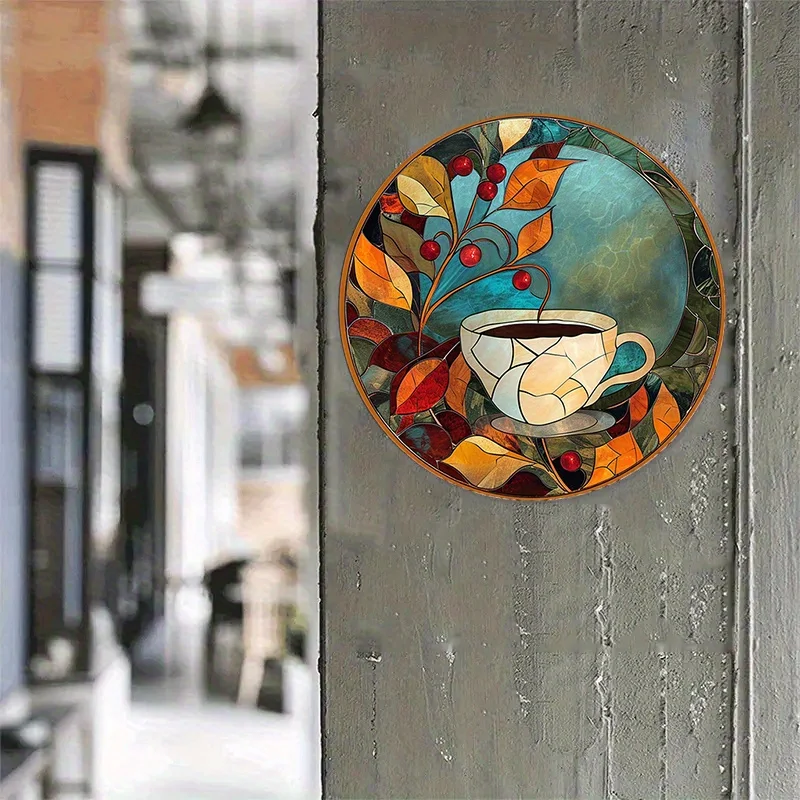 1pc 20X20cm/8X8in Coffee Themed Round Metal Aluminum Decorative Wall Sign with Faux Stained Glass Wreath Design
1pc 20X20cm/8X8in Coffee Themed Round Metal Aluminum Decorative Wall Sign with Faux Stained Glass Wreath Design