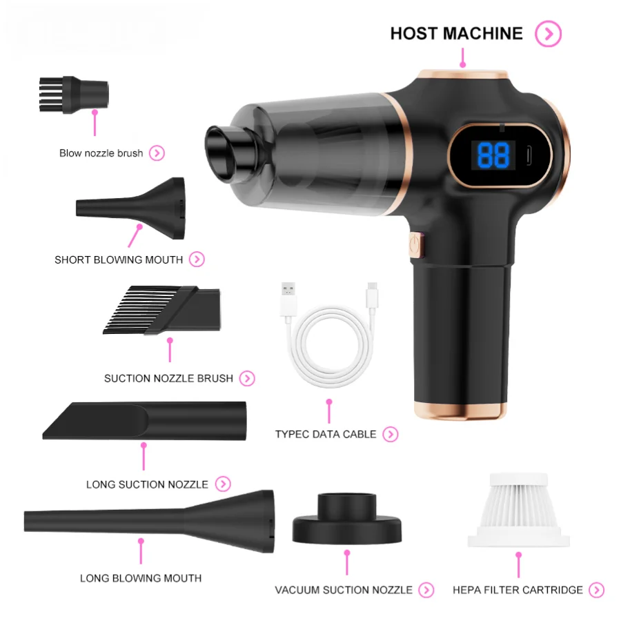 Handheld Car Vacuum&Air Duster Wireless High Suction Mini Vacuum Fast Charge Hepa Filter for Car Home Keyboard Pet Hair Cleaning
Handheld Car Vacuum&Air Duster Wireless High Suction Mini Vacuum Fast Charge Hepa Filter for Car Home Keyboard Pet Hair Cleaning