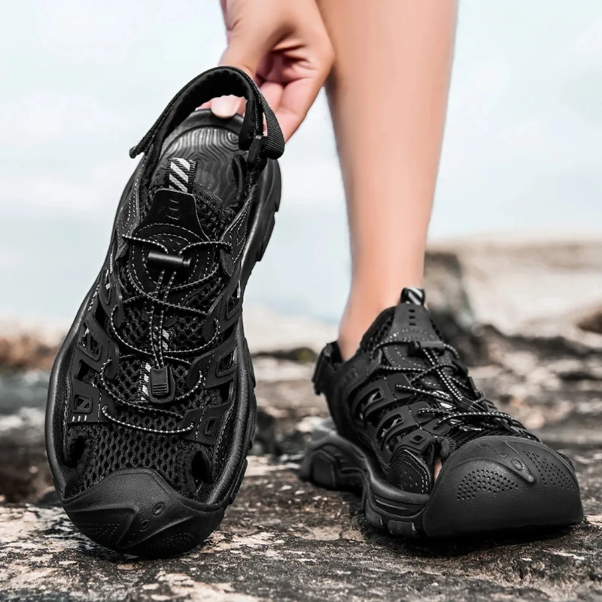 Men's Closed Toe Mesh Sandals, Quick-Lace Outdoor Beach Shoes, Non-Slip Breathable Casual Hiking Sandals
Men's Closed Toe Mesh Sandals, Quick-Lace Outdoor Beach Shoes, Non-Slip Breathable Casual Hiking Sandals