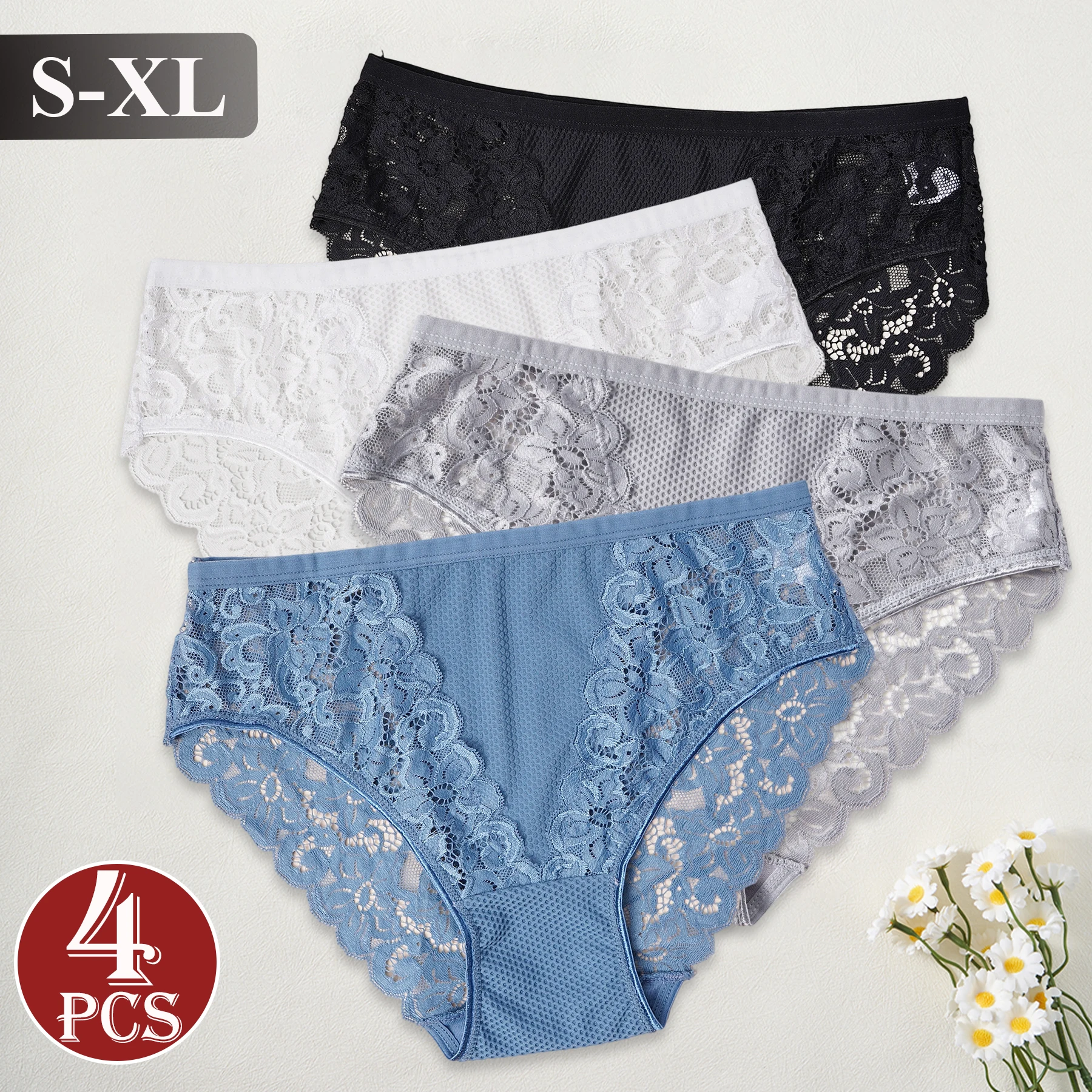 4 шт., женское сетчатое нижнее белье с кружевной отделкой, однотонные трусики со средней посадкой, дышащие сексуальные трусы, нижнее белье, идеально подходящее для повседневного комфорта
4 шт., женское сетчатое нижнее белье с кружевной отделкой, однотонные трусики со средней посадкой, дышащие сексуальные трусы, нижнее белье, идеально подходящее для повседневного комфорта