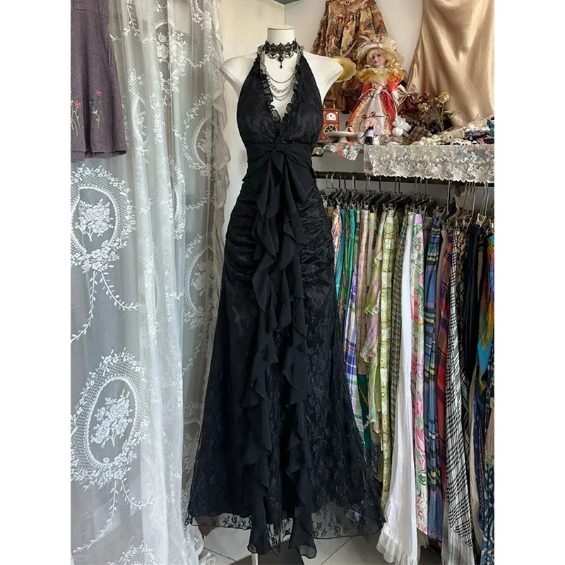 Vintage Slim V Neck Sleeveless Dress Women Gothic Backless Long Dresses French High Street Chic Skinny Clothing Hip-hop Robe Y2k
Vintage Slim V Neck Sleeveless Dress Women Gothic Backless Long Dresses French High Street Chic Skinny Clothing Hip-hop Robe Y2k