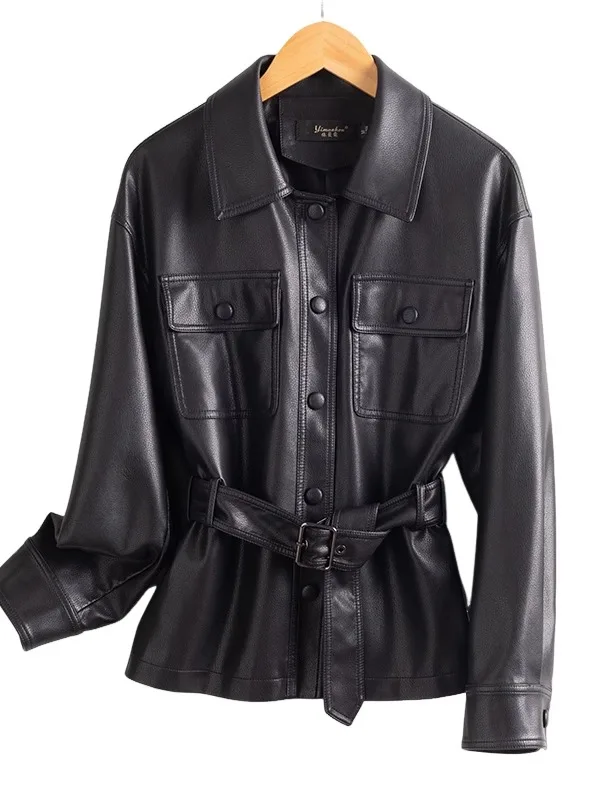 Women's ort eepskin Leather Jaet Slimming Waist Design Spring 2025 Faionable Biker Sle Padded Coat
Women's ort eepskin Leather Jaet Slimming Waist Design Spring 2025 Faionable Biker Sle Padded Coat