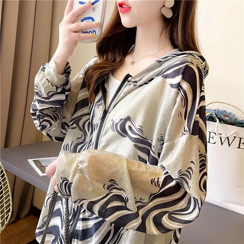 New Fashion Sunscreen Clothing Women's Summer UV Protection Hooded Thin Coat Ice silk Breathable Printed Jacket Female
New Fashion Sunscreen Clothing Women's Summer UV Protection Hooded Thin Coat Ice silk Breathable Printed Jacket Female