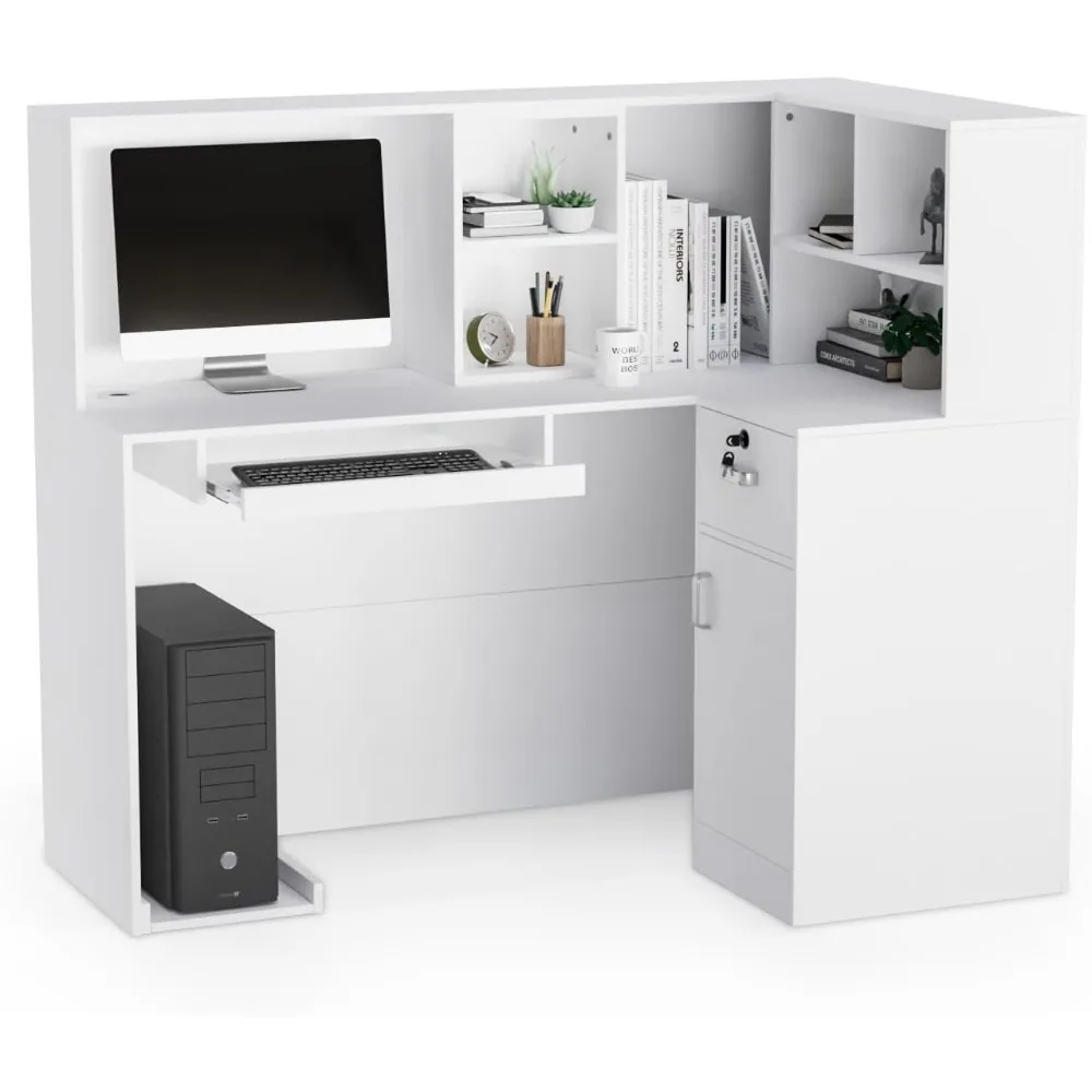 Modern Reception Desk, L-Shaped Front Desk with Moveable Shelves and Lockable Drawers, Retail Checkout Counter Table,
Modern Reception Desk, L-Shaped Front Desk with Moveable Shelves and Lockable Drawers, Retail Checkout Counter Table,