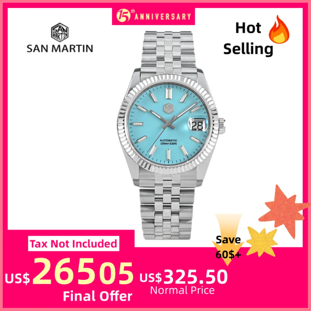 San Martin Watch For Men Mechanical Watches Waterproof 36.5mm Wristwatch Luxury Automatic Date Sapphire Glass Lume 10Bar SN0058x
San Martin Watch For Men Mechanical Watches Waterproof 36.5mm Wristwatch Luxury Automatic Date Sapphire Glass Lume 10Bar SN0058x