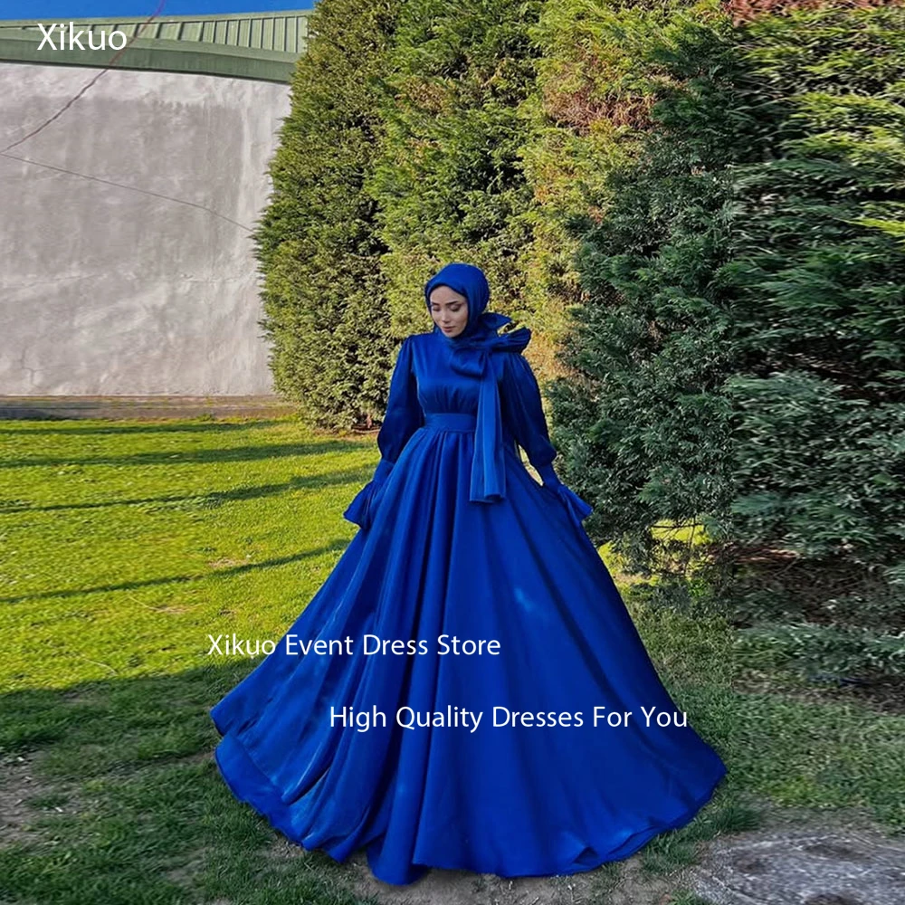 Xikuo Royal Blue Satin Evening Dresses Hijab A Line Pleated Celebrity Dresses Long sleeves Vestido De Fiesta Lujo Customized
Xikuo Royal Blue Satin Evening Dresses Hijab A Line Pleated Celebrity Dresses Long sleeves Vestido De Fiesta Lujo Customized