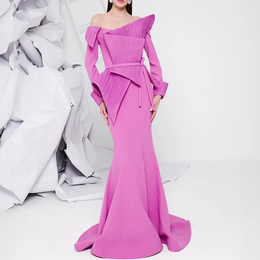 Customized Elegant Strapless Jersey Long Sleeves Evening Dress Modern Pleats Floor Length Celebrity Gowns Vestido De Noche
Customized Elegant Strapless Jersey Long Sleeves Evening Dress Modern Pleats Floor Length Celebrity Gowns Vestido De Noche