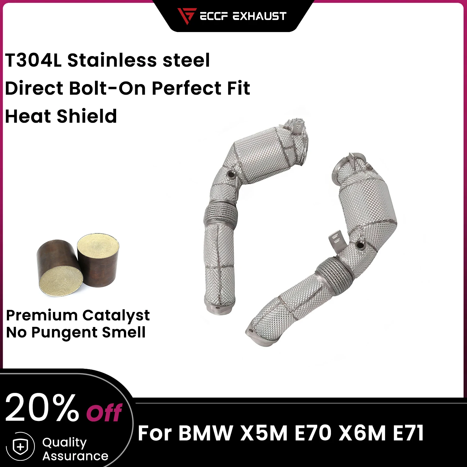 High Flow Downpipe with Heat Shield Stainless Steel for BMW X5M E70 X6M E71 Catless / Catted Options
High Flow Downpipe with Heat Shield Stainless Steel for BMW X5M E70 X6M E71 Catless / Catted Options
