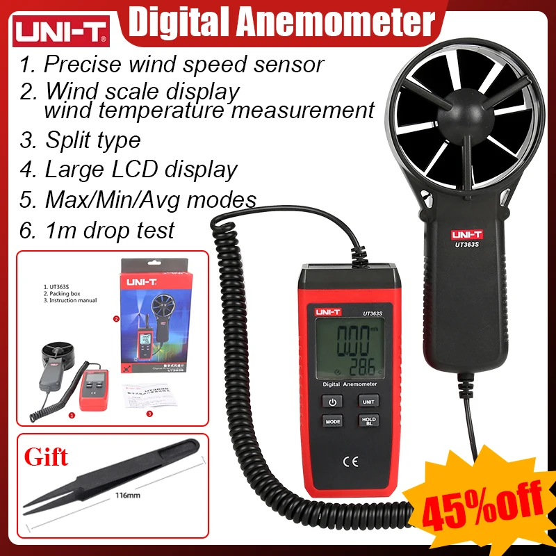 UNI-T Mini Wind Speed Temperature Tester Wind Level 1~12 LCD Display Air Flow Speed MAX/AVG Measuremen Anemometer UT363S
UNI-T Mini Wind Speed Temperature Tester Wind Level 1~12 LCD Display Air Flow Speed MAX/AVG Measuremen Anemometer UT363S