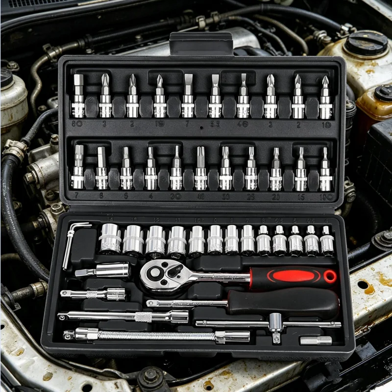 1 Set of 46-Piece Automotive Repair Tool Kit, Multi-Functional Car Repair Tool Set, Hardware Toolbox with Ratchet Wrench
1 Set of 46-Piece Automotive Repair Tool Kit, Multi-Functional Car Repair Tool Set, Hardware Toolbox with Ratchet Wrench