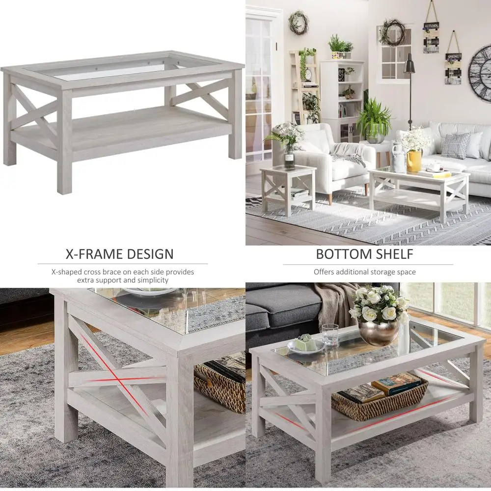 Modern Coffee Table with Tempered Glass Top and Storage Shelf, Suitable for Living Room, 39.25x21.75, White Oak Finish
Modern Coffee Table with Tempered Glass Top and Storage Shelf, Suitable for Living Room, 39.25x21.75, White Oak Finish