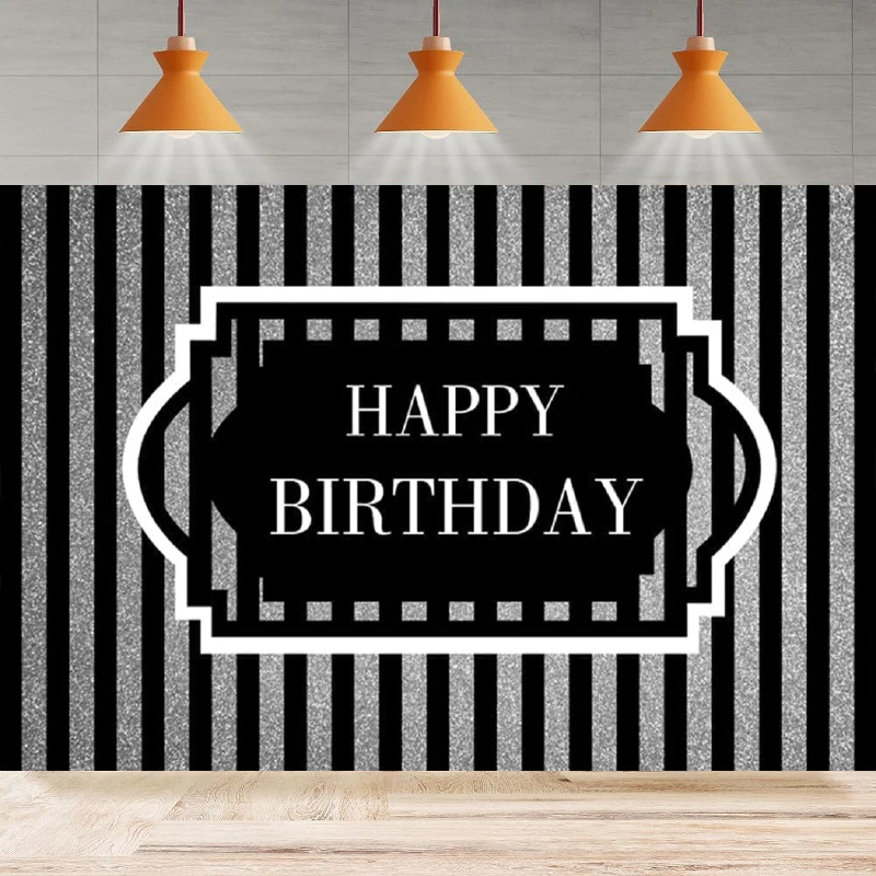 Photography Backdrop Black Silver Striped Happy Birthday Party Background Men Black And Silver Party Backdrop Wall Banner Decor
Photography Backdrop Black Silver Striped Happy Birthday Party Background Men Black And Silver Party Backdrop Wall Banner Decor