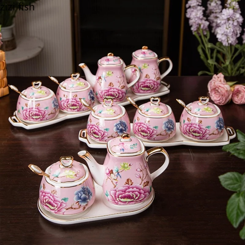 Flower Ceramic Seasoning Jar Set Salt Shaker Oil Pot Vinegar Pot Kitchen Spice Jar Seasoning Bottle Spice Box Storage Jars
Flower Ceramic Seasoning Jar Set Salt Shaker Oil Pot Vinegar Pot Kitchen Spice Jar Seasoning Bottle Spice Box Storage Jars