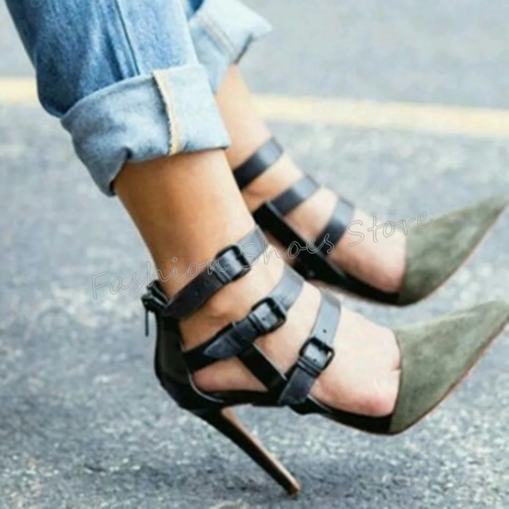 Buckle Decor Pointed Toe Splicing Sandals Back Zipper Thin High Heels High Heel Shoes for Women Heels 2025 New Zapatos Para Muje
Buckle Decor Pointed Toe Splicing Sandals Back Zipper Thin High Heels High Heel Shoes for Women Heels 2025 New Zapatos Para Muje
