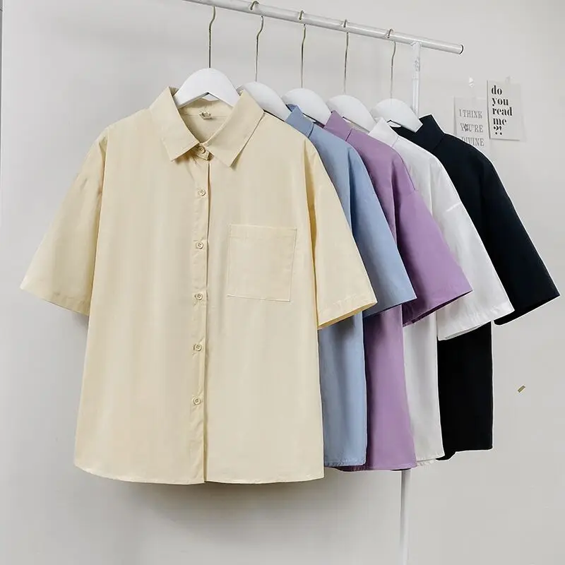 Women’s Solid Shirt Japan Style Loose Short-sleeved Shirts Cardigan Tops Casual Vintage All-match Clothing Summer
Women’s Solid Shirt Japan Style Loose Short-sleeved Shirts Cardigan Tops Casual Vintage All-match Clothing Summer