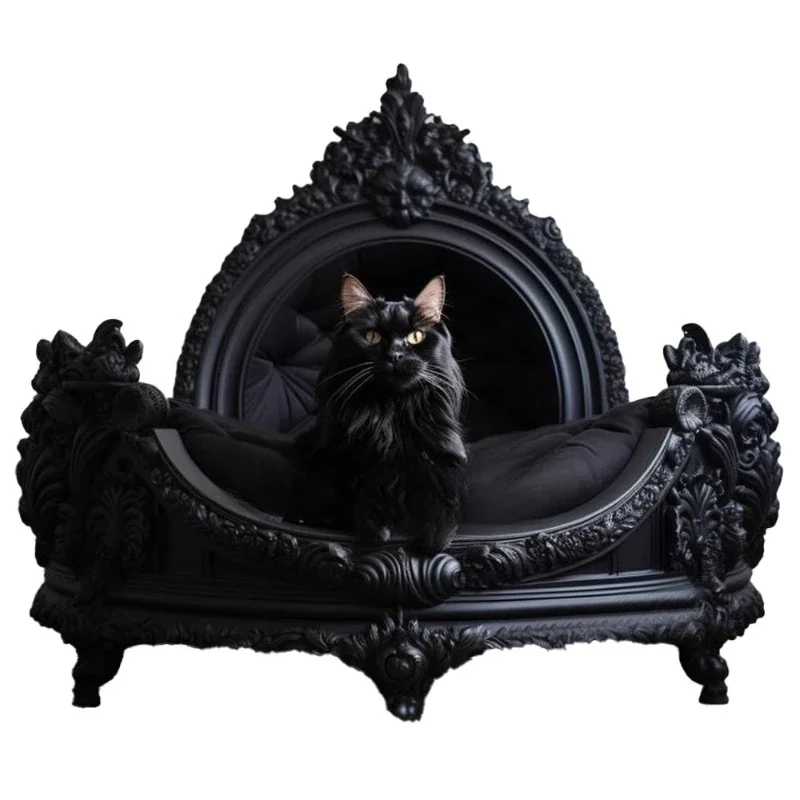 Gothic dark cat kennel indoor solid wood carving flower European French cat bed dog bed
Gothic dark cat kennel indoor solid wood carving flower European French cat bed dog bed