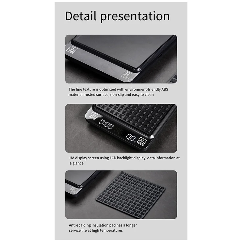 A33Z-Digital Coffee Scale With Timer, Scale Timing Rechargeable Coffee Scale For Pour Over And Drip Coffee, 3Kg/0.1G
A33Z-Digital Coffee Scale With Timer, Scale Timing Rechargeable Coffee Scale For Pour Over And Drip Coffee, 3Kg/0.1G
