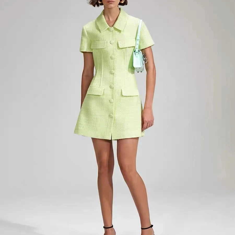 EVACANDIS Women's Short Sleeve Temperament Lady Back Hollow Tweed Dress Single Breasted Mini Dress
EVACANDIS Women's Short Sleeve Temperament Lady Back Hollow Tweed Dress Single Breasted Mini Dress