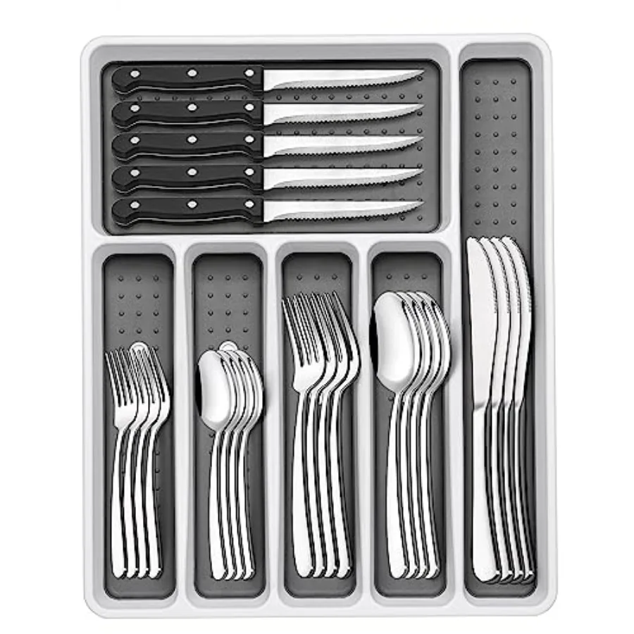 49-Piece Silverware Set with Organizer, Stainless Steel Flatware Set for 8, Cutlery Utensil Sets with Steak Knives, Rust-proof,
49-Piece Silverware Set with Organizer, Stainless Steel Flatware Set for 8, Cutlery Utensil Sets with Steak Knives, Rust-proof,