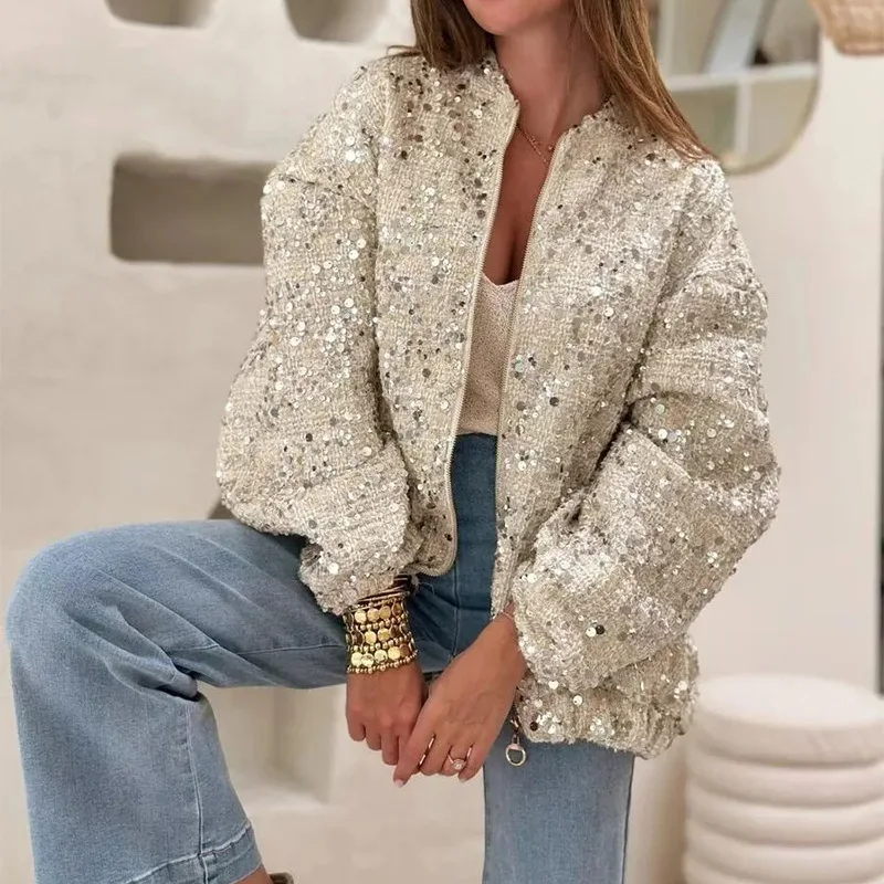 Tornova Fashion Sequin Jacket Coat Women's Long Sleeve Loose Casual Outwear Zipper Short Jackets Female 2025 Fashion Fall New
Tornova Fashion Sequin Jacket Coat Women's Long Sleeve Loose Casual Outwear Zipper Short Jackets Female 2025 Fashion Fall New