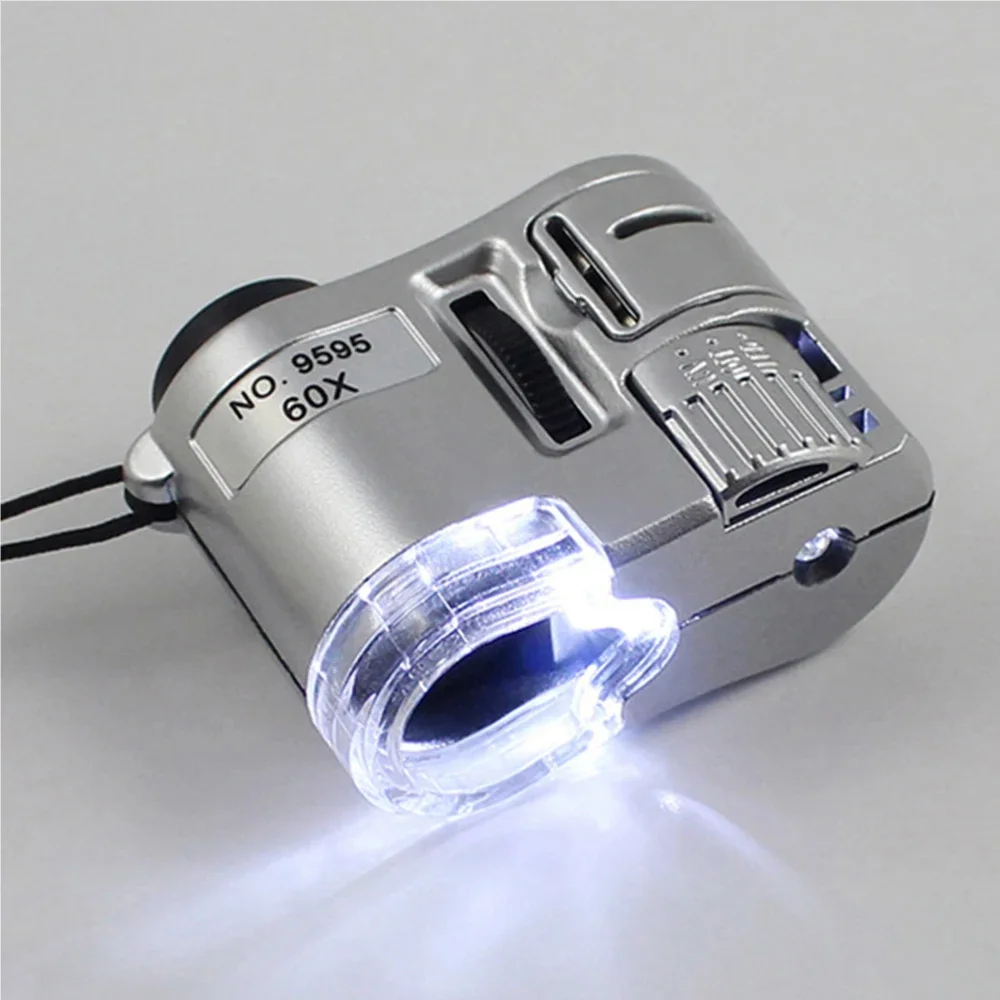 Portable 60X Handheld Magnifying Glass Mini Pocket Microscope Loupe Currency Detector Jeweler Magnifier With LED Light