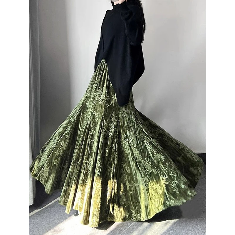 MEXZT Винтажная бархатная длинная юбка женская элегантная черная макси-юбка с принтом зимняя Harajuku корейская эластичная высокая талия трапециевидной формы Faldas
MEXZT Винтажная бархатная длинная юбка женская элегантная черная макси-юбка с принтом зимняя Harajuku корейская эластичная высокая талия трапециевидной формы Faldas