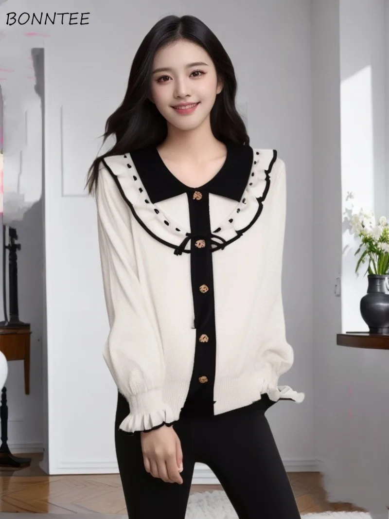 Pullovers Women Ruffles Design Knitted Korean Fashion Turn-down Collar Flare Sleeve Sweaters Autumn Winter Bow Slouchy Pullover
Pullovers Women Ruffles Design Knitted Korean Fashion Turn-down Collar Flare Sleeve Sweaters Autumn Winter Bow Slouchy Pullover