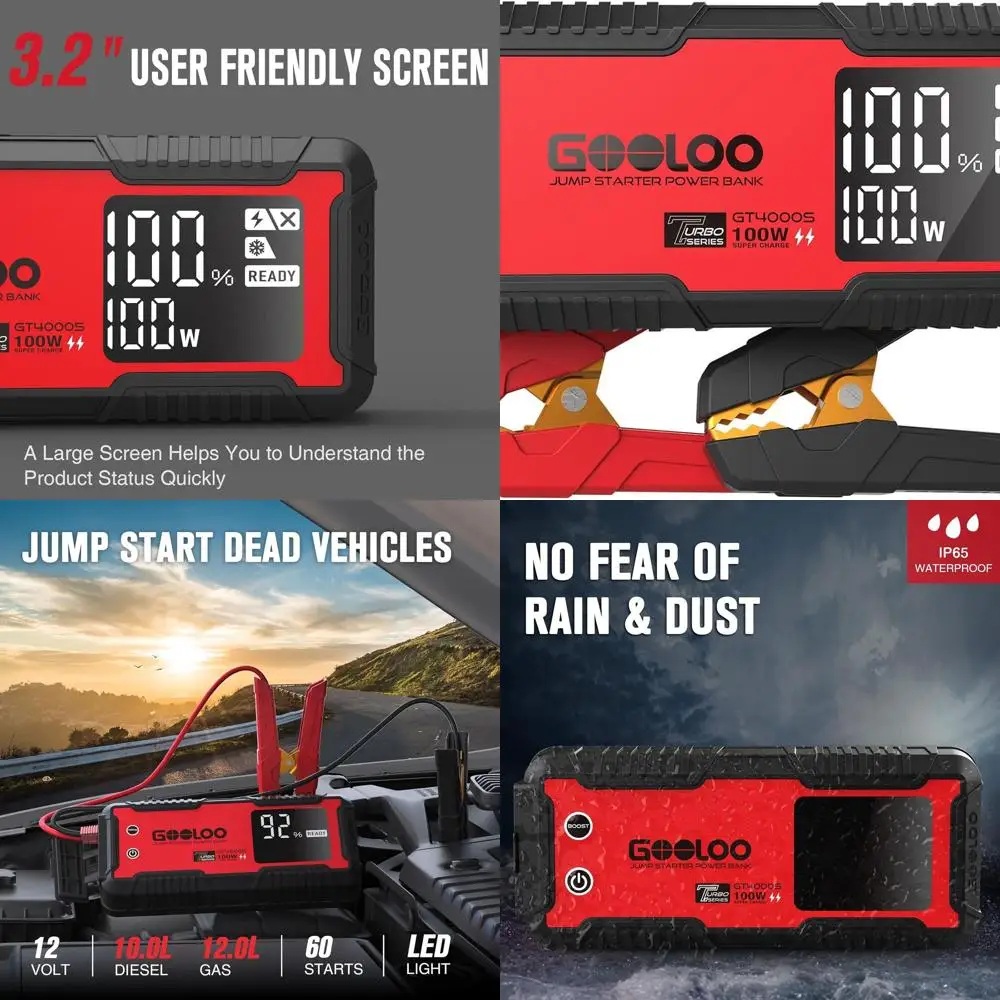 GT4000S Jump Starter 4000 А Автомобильный стартер 100 Вт с двусторонней быстрой зарядкой Портативное автомобильное зарядное устройство Booster Pack для дизельного двигателя 10 л и
GT4000S Jump Starter 4000 А Автомобильный стартер 100 Вт с двусторонней быстрой зарядкой Портативное автомобильное зарядное устройство Booster Pack для дизельного двигателя 10 л и