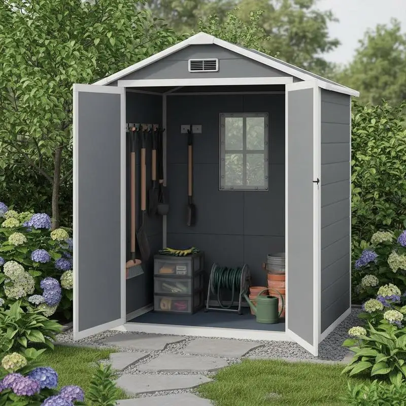6'x4.5' Garden Storage Shed, Lockable Garden Shed with Double Doors, Window, Vent and Plastic Roof, Grey
6'x4.5' Garden Storage Shed, Lockable Garden Shed with Double Doors, Window, Vent and Plastic Roof, Grey