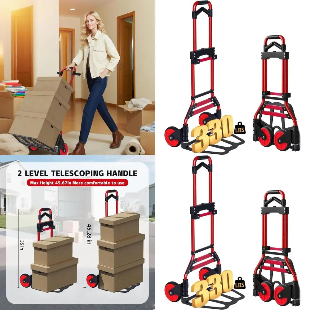 Складной алюминиевый ручной тележки емкостью 330 фунтов, телескопической ручкой и резиновыми колесами для удобного перемещения, покупок и офисного использования.
Складной алюминиевый ручной тележки емкостью 330 фунтов, телескопической ручкой и резиновыми колесами для удобного перемещения, покупок и офисного использования.