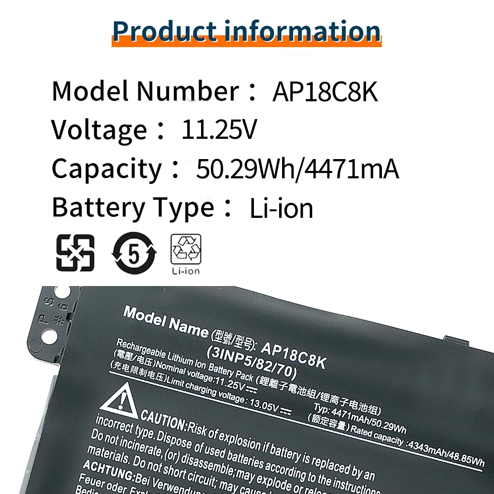BVbh AP18C8K Genuine battery for Acer Chromebook Spin CP713-2W 5 slim A515-54/A515-43 laptop battery
BVbh AP18C8K Genuine battery for Acer Chromebook Spin CP713-2W 5 slim A515-54/A515-43 laptop battery