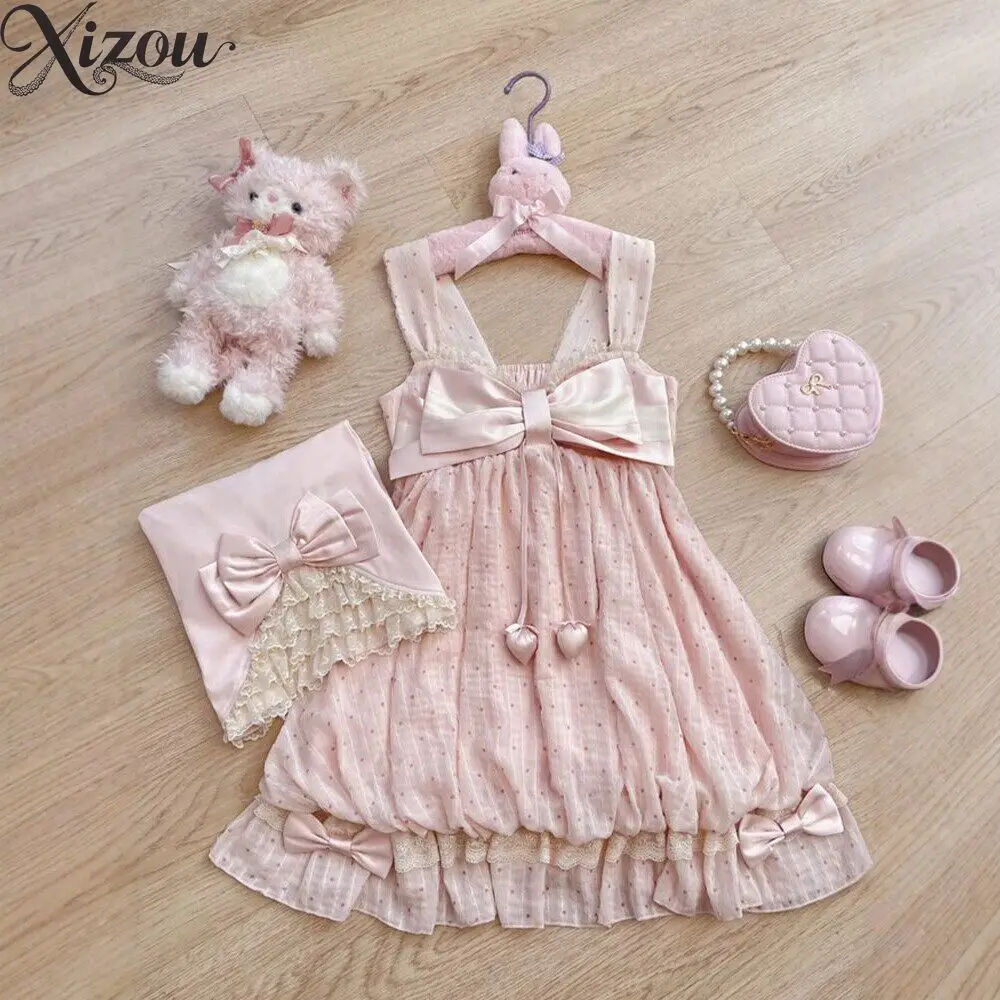 Girl Pink Suspender Dress + Cardigan Cute Lolita Style Two-piece Set for Women Fashion Sweet Dresses Suit 2026 New Summer
Girl Pink Suspender Dress + Cardigan Cute Lolita Style Two-piece Set for Women Fashion Sweet Dresses Suit 2026 New Summer