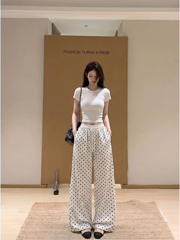 Casual Korean Style Short Sleeve T-Shirt And Wide Leg Pants Set for Women Summer Polka Dot Loose Fit High Waist Two Piece Set
Casual Korean Style Short Sleeve T-Shirt And Wide Leg Pants Set for Women Summer Polka Dot Loose Fit High Waist Two Piece Set