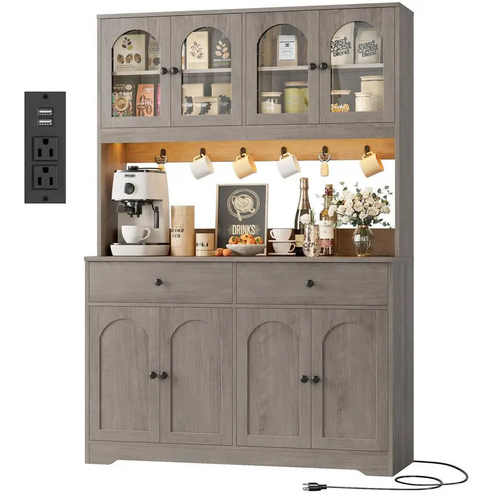 71 LED Kitchen Pantry Cabinet with Power Outlet, Large Kitchen Hutch Storage Cabinet with Arched Door, Shelves, 2 Drawer, Tall
71 LED Kitchen Pantry Cabinet with Power Outlet, Large Kitchen Hutch Storage Cabinet with Arched Door, Shelves, 2 Drawer, Tall