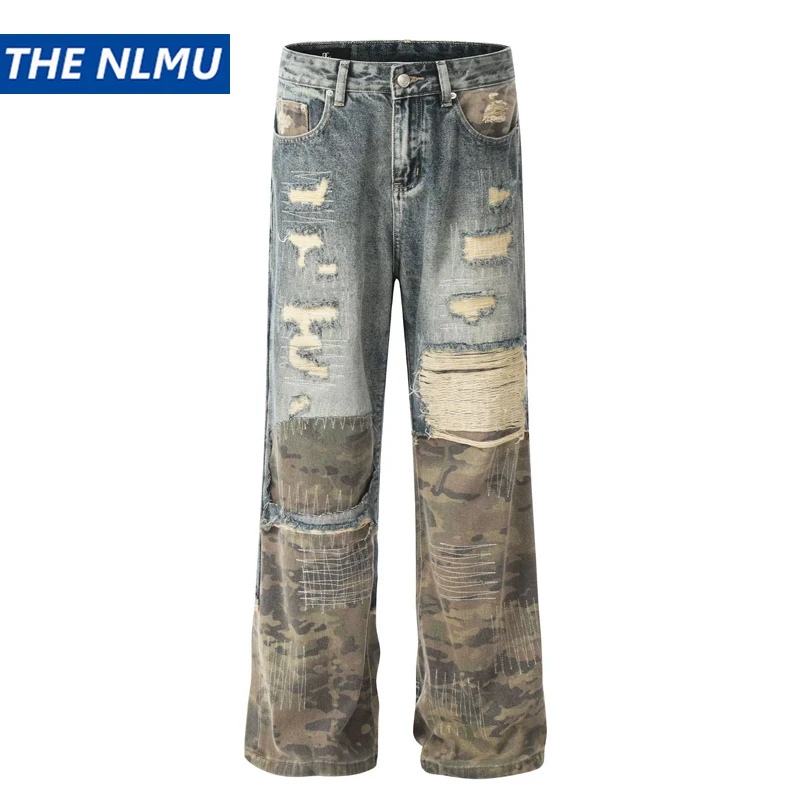 Vintage Distressed Ripped Hole Denim Pants Men Unisex Camouflage Patchwork Straight Jeans Loose Designer Cargo Jeans
Vintage Distressed Ripped Hole Denim Pants Men Unisex Camouflage Patchwork Straight Jeans Loose Designer Cargo Jeans