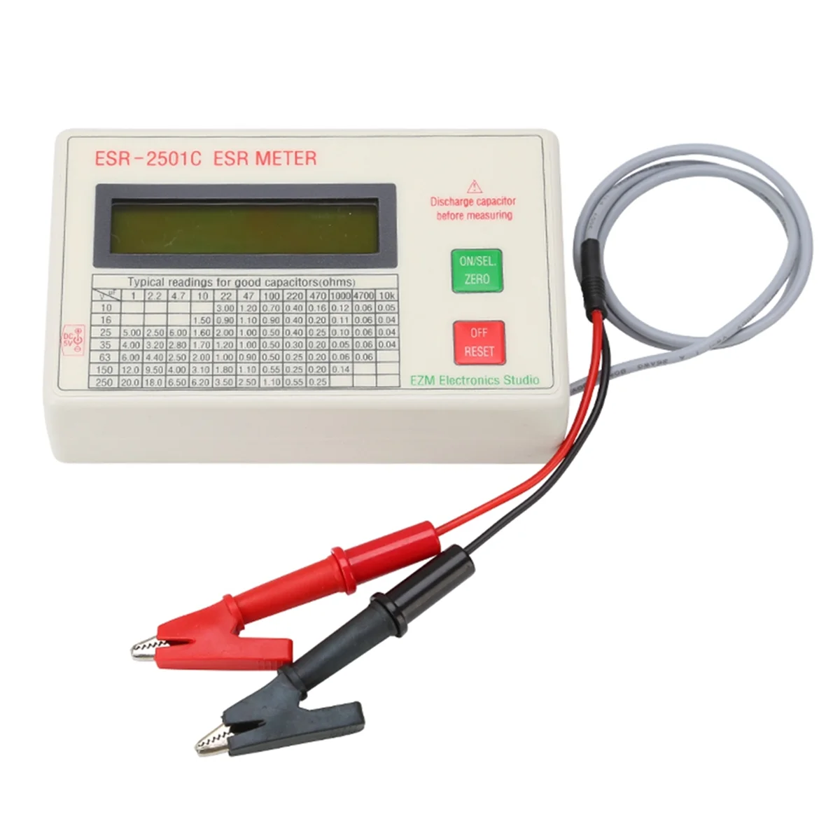 ABAN Новый тестер конденсаторов ESR2501C, измеритель емкости цепи с тестовыми проводами, зажим для батареи
ABAN Новый тестер конденсаторов ESR2501C, измеритель емкости цепи с тестовыми проводами, зажим для батареи