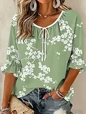 Women's Blouse Buttons Print Floral Graphic Vintage Daily Stylish Half Sleeve Crew Neck Regular Tops Casual Daily Blue Purple Gr
Women's Blouse Buttons Print Floral Graphic Vintage Daily Stylish Half Sleeve Crew Neck Regular Tops Casual Daily Blue Purple Gr
