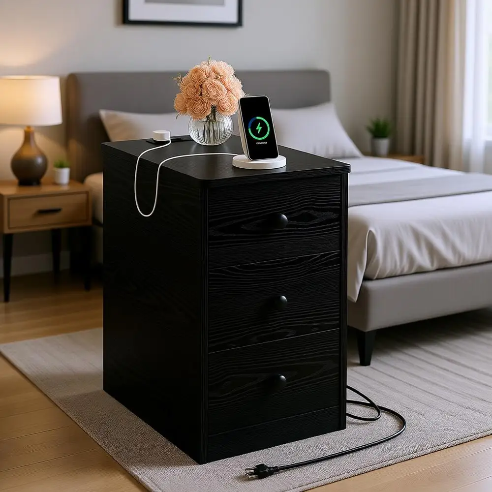 Bedside Charging Station Table, Slim 3-Drawer Nightstand, Living Room/Bedroom Side Table with USB & Outlets
Bedside Charging Station Table, Slim 3-Drawer Nightstand, Living Room/Bedroom Side Table with USB & Outlets