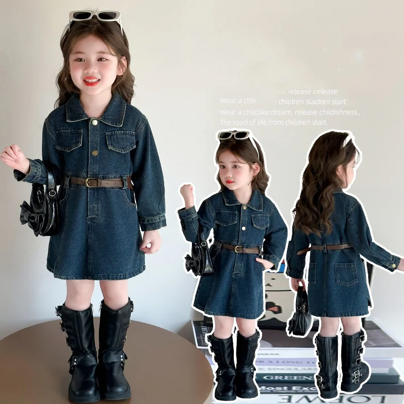 Girl Dress Kids Classic Collared Denim Dress With Belt-Knee-Length Child Spring Autumn Long Sleeves Dresses Toddler Size 2-9Y
Girl Dress Kids Classic Collared Denim Dress With Belt-Knee-Length Child Spring Autumn Long Sleeves Dresses Toddler Size 2-9Y