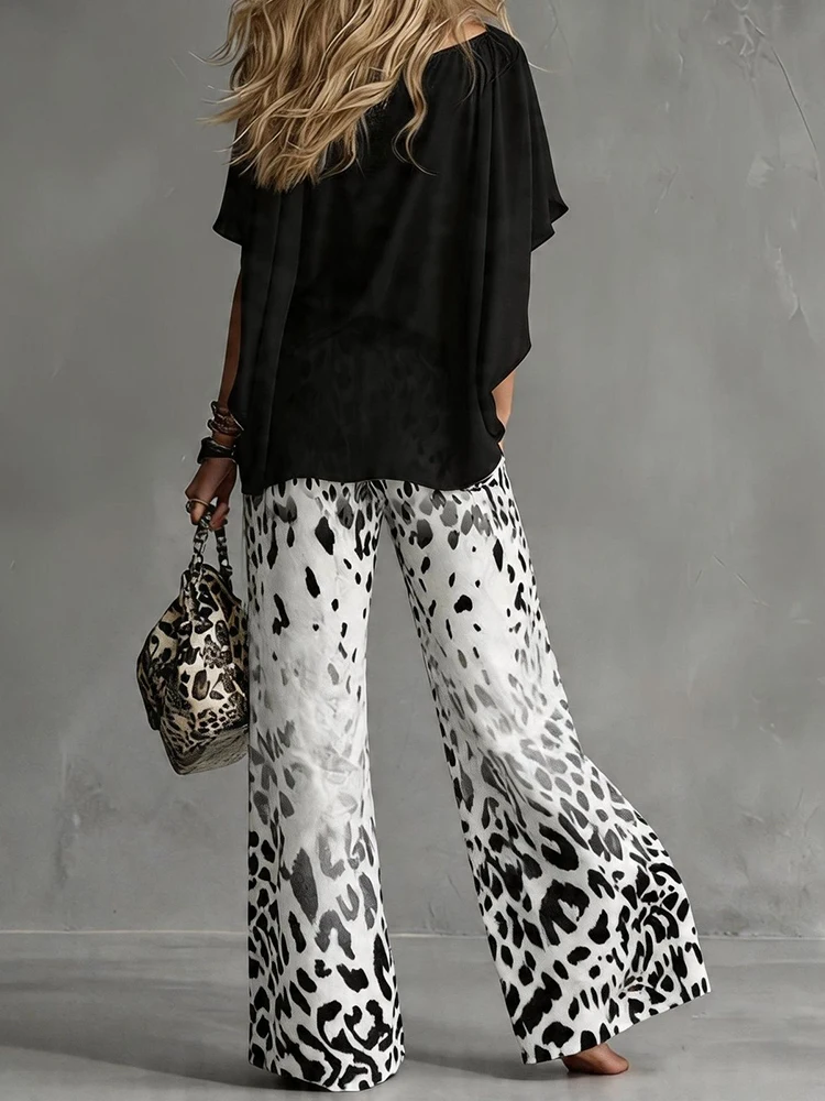 Casual Chiffon O-neck Office Commute Suit Chic Solid T-shirt+Printed Wide Leg Pants 2pc Set Elegant Bat Sleeve Mesh Loose Outfit
Casual Chiffon O-neck Office Commute Suit Chic Solid T-shirt+Printed Wide Leg Pants 2pc Set Elegant Bat Sleeve Mesh Loose Outfit
