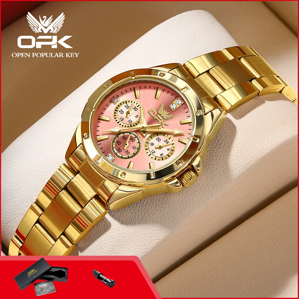 OPK 6001 Hot Sale Chronograph Women's Watches Steel Strap Original Luxury Golden Ladies Quartz Wristwatch Reloj Mujer
OPK 6001 Hot Sale Chronograph Women's Watches Steel Strap Original Luxury Golden Ladies Quartz Wristwatch Reloj Mujer