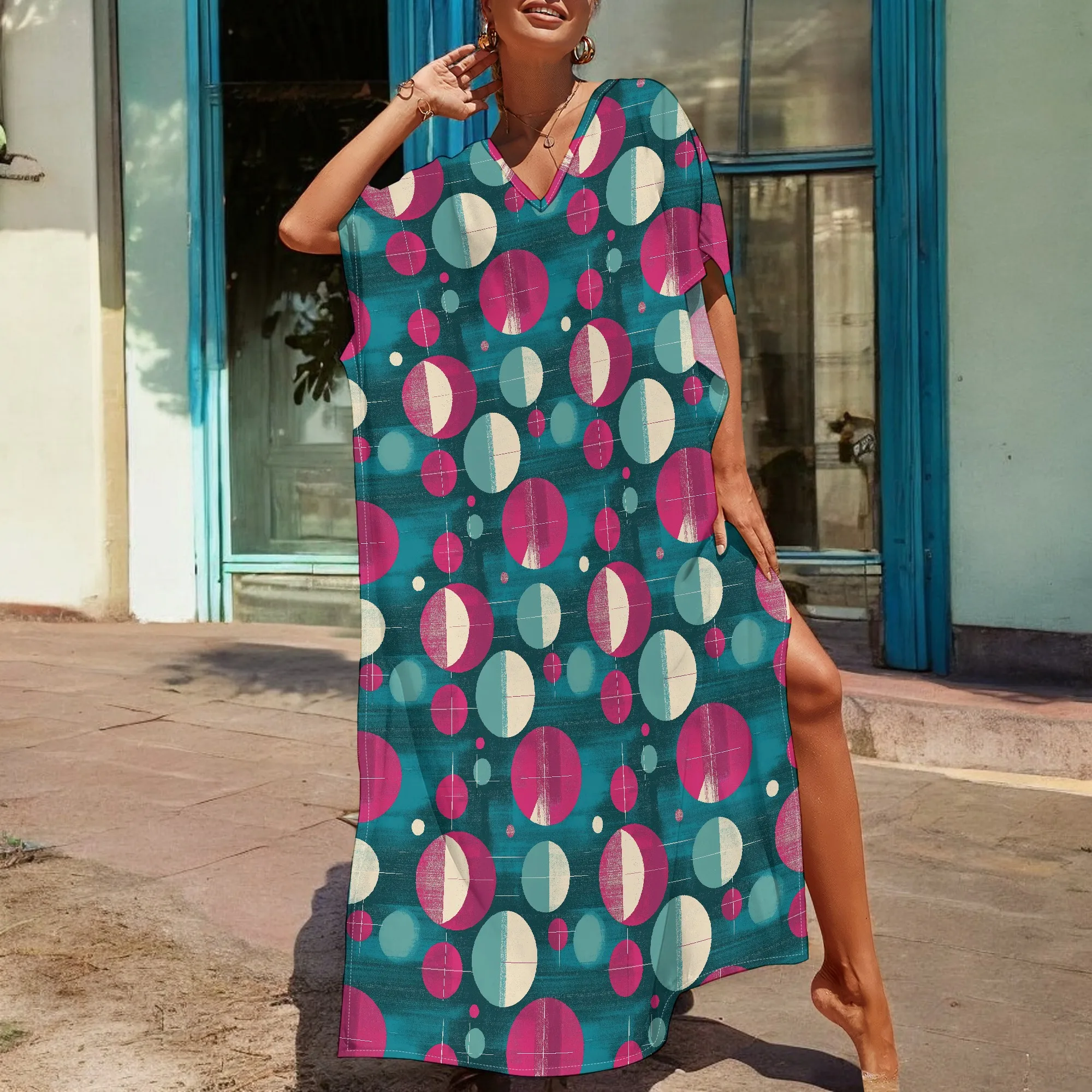 Abstract Circle Print Kaftan Dress S-3XL Afro Style V-Neck Loose Gown for Summer Vacation or Art Festival
Abstract Circle Print Kaftan Dress S-3XL Afro Style V-Neck Loose Gown for Summer Vacation or Art Festival